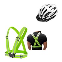 KIT DE PROTECCIÓN XCLUSIVE CASCO MTB BLANCO C/L + CHALECO REFLECTIVO VERDE